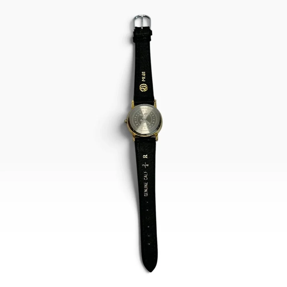 Vintage Disney Valdawn Mickey Minnie Christmas Watch Black Leather Tone